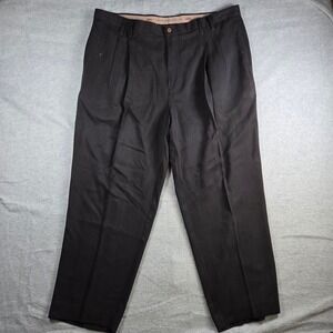 Tommy Bahama Silk Trousers Mens 44 Black Herringbone Pleated Relaxed Pants